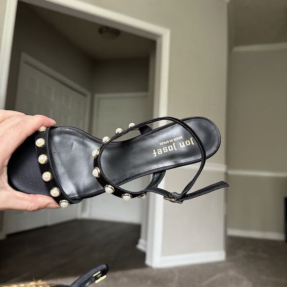 JON JOSEF CARSON Black & Faux Pearl Kitten Heels Size 7.5 EXCELLENT! - Picture 5 of 11